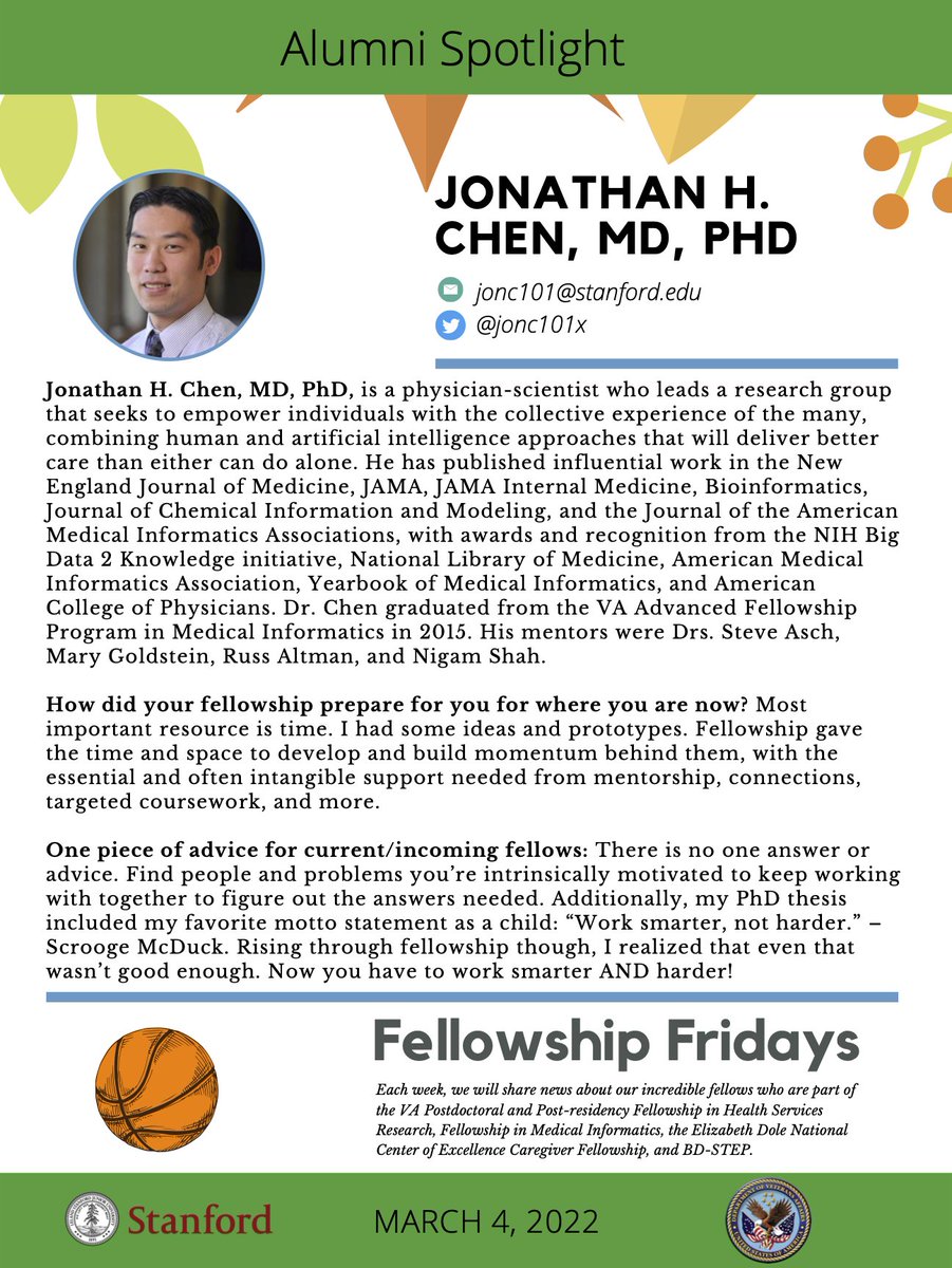 Alumni Spotlight: Meet <a href="/jonc101x/">Jonathan H Chen MD PhD</a>, <a href="/Ci2iVA/">Innovate2Implement</a> Medical Informatics fellow '15! <a href="/VAPaloAlto/">VA Palo Alto HCS</a> <a href="/vahsrd/">VA HSR</a> <a href="/StanfordHP/">StanfordHealthPolicy</a> @steveaschmd <a href="/Rbaltman/">Russ Altman</a> <a href="/drnigam/">Nigam Shah</a>
