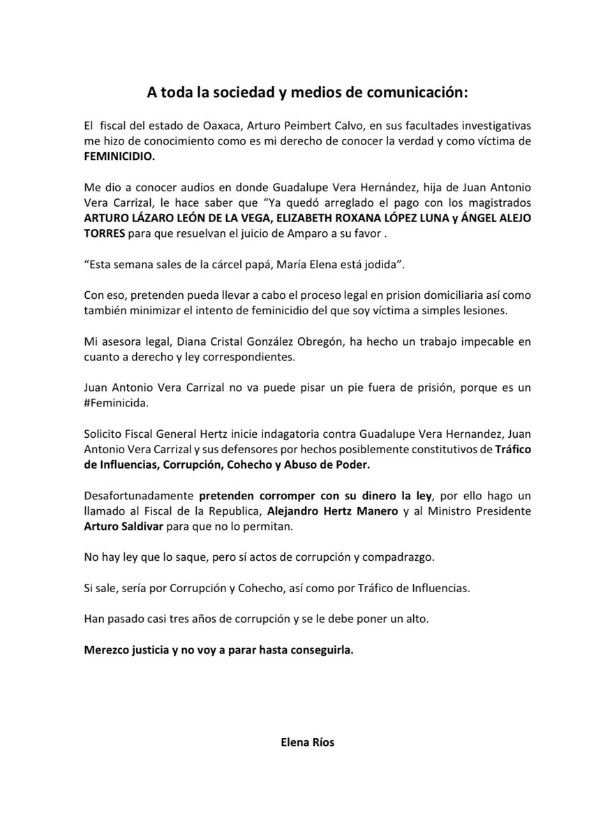 _ElenaRios's tweet photo. Gracias a mi abogada @DianaCristal290 mi proceso es sólido para ganar el juicio y llegar a una sentencia condenatoria pero lamentablemente la corrupción sigue presente. Necesitamos la intervención urgente del @FGRMexico Alejandro Hertz y del Magistrado Presidente @ArturoZaldivarL https://t.co/MiFlBmE3yZ