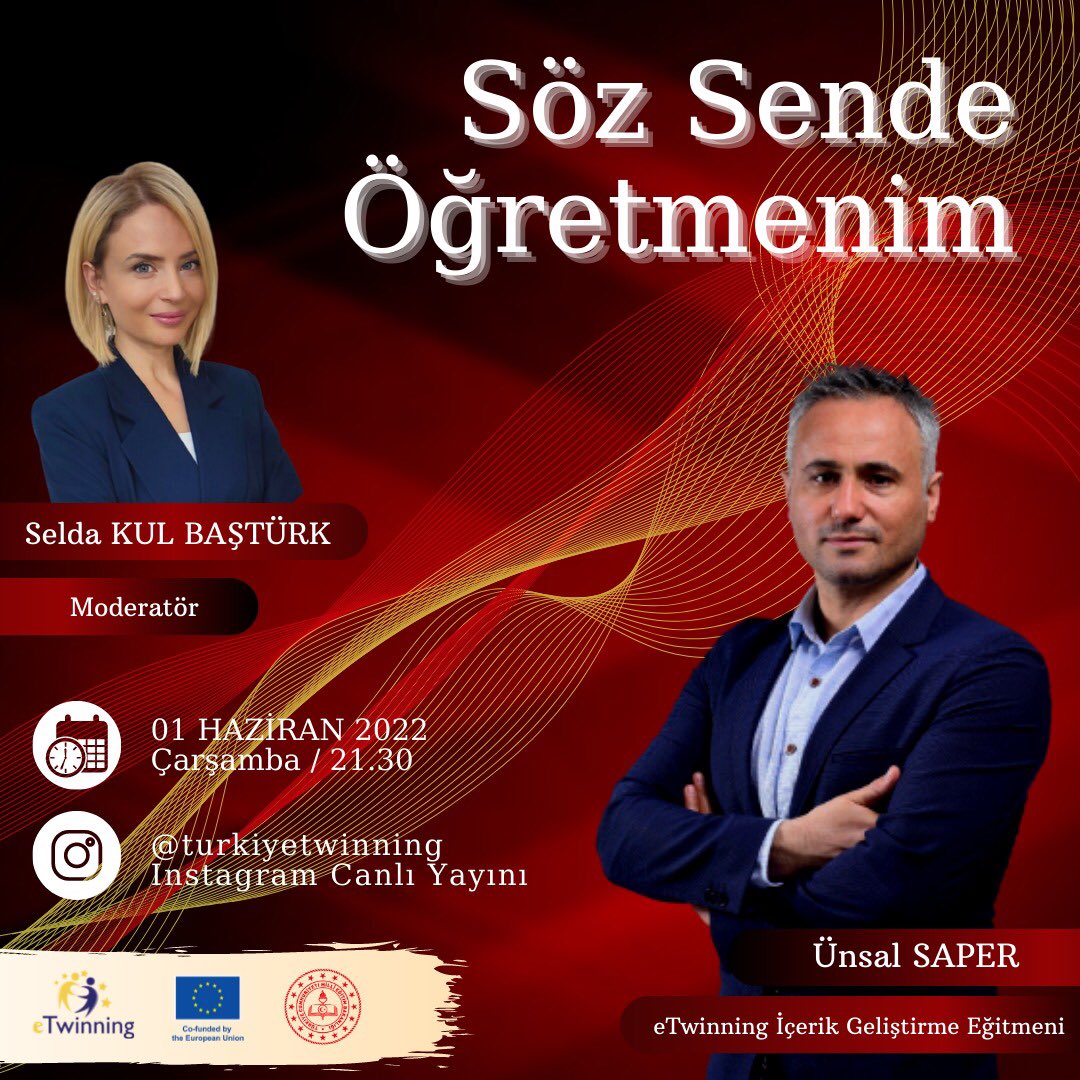 tretwinning's tweet photo. 📣“eTwinning Buluşturur”Instagram Canlı Yayın Serisi Devam Ediyor!

📌Söz Sende Öğretmenim

📺 @turkiyetwinning Instagram Canlı Yayını

🎙Ünsal SAPER- eTwinning İçerik Geliştirme Eğitmeni

👩‍💼Moderatör: Selda KUL BAŞTÜRK

🗓1 Haziran 2022 Çarşamba
⏰21.30

@tcmeb @mebyegitek https://t.co/ptcjhWtYkh