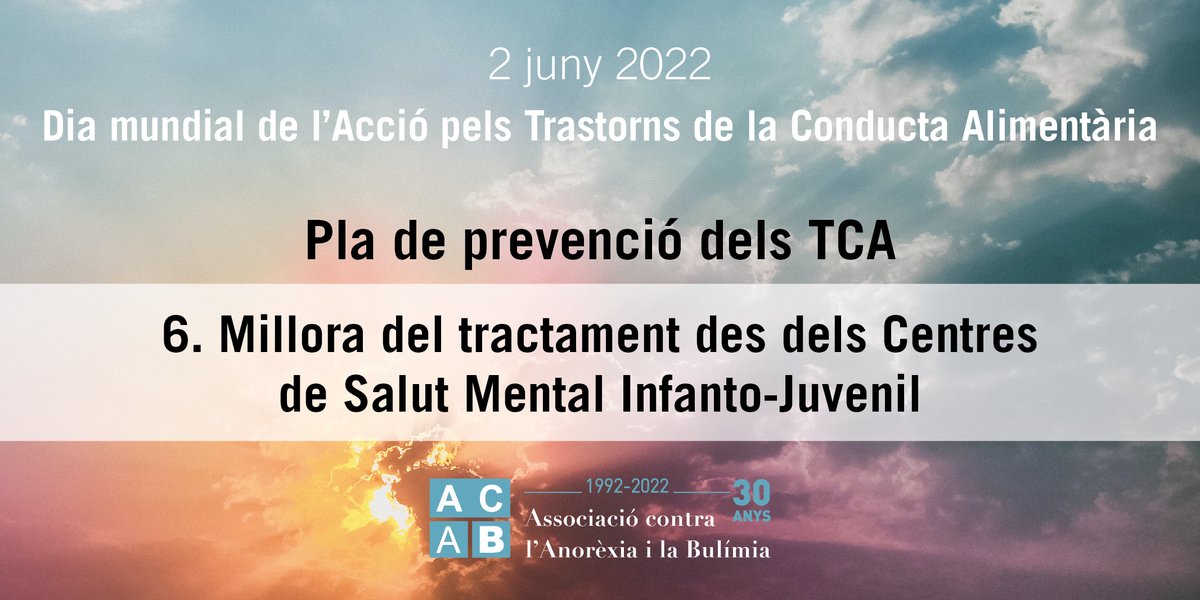 AcabCatalunya's tweet photo. 🌍| Dia Mundial de l'Acció pels TCA

➡️Des d'@AcabCatalunya  reivindiquem un Pla de prevenció dels TCA

#2juny #DiaMundialAccioTCA #anorèxia #bulímia #trastornperafartament #prevencioTCA https://t.co/rwHWFGVh43