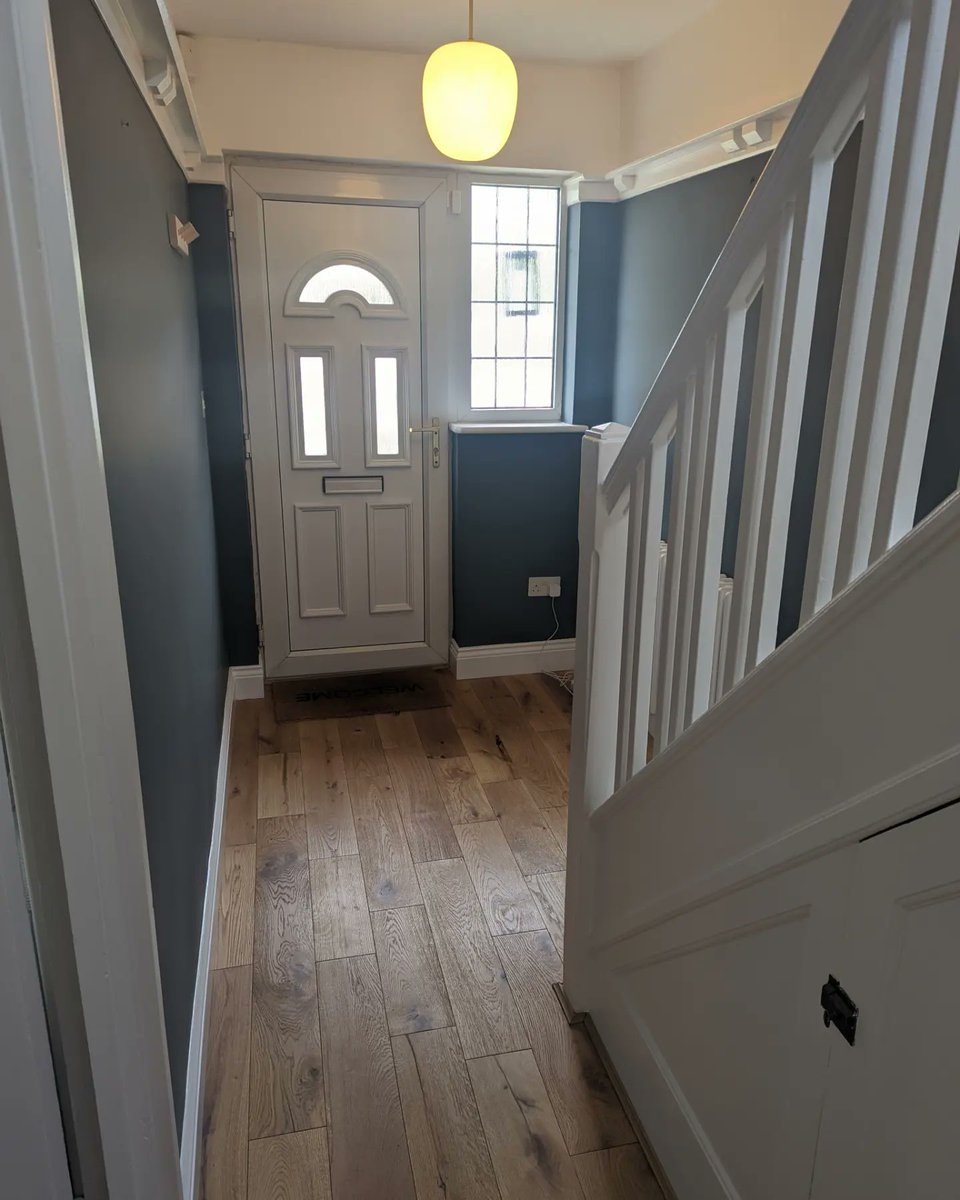 Hall stairs and landing in Wanstead in @FarrowandBall Downpipe #decor #decorators #london #painting #painters #interiors #home