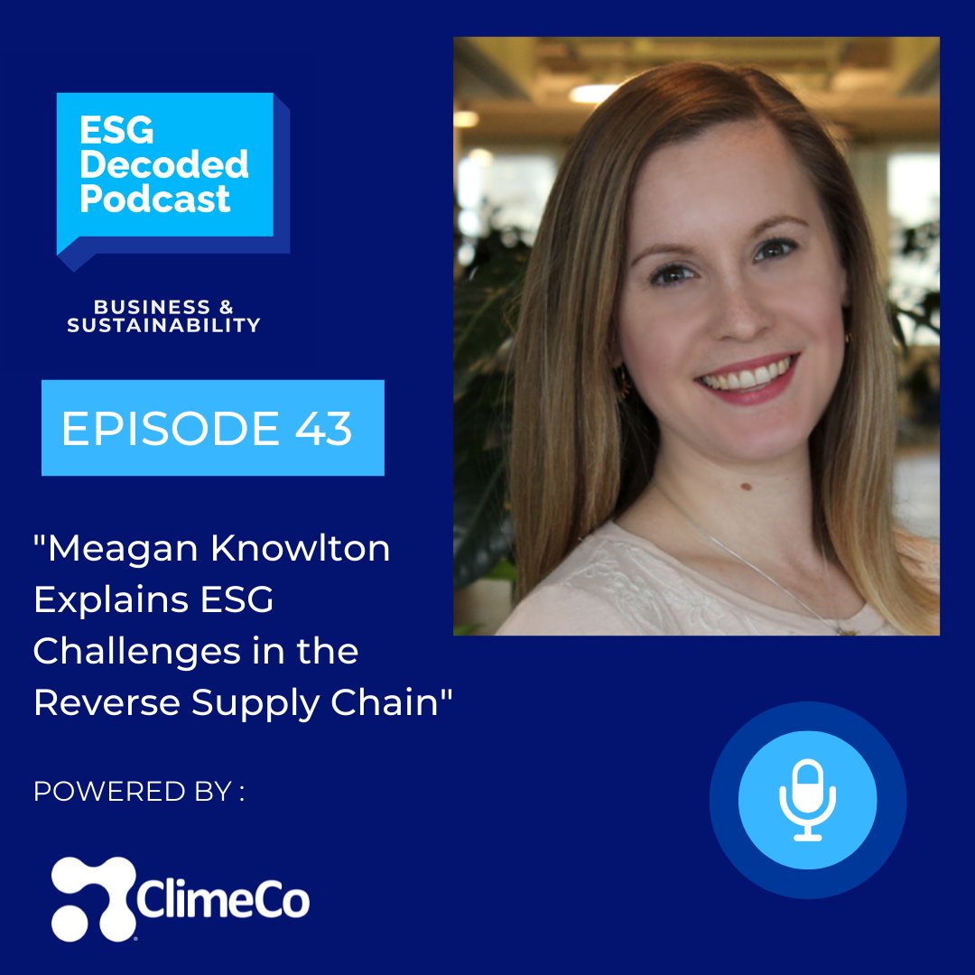 ClimeCo's tweet photo. The latest episode of @ESGDecoded, hosted by Kaitlyn Allen, features Meagan Knowlton, Director of Sustainability at Optoro. Listen along as they explain reverse supply chain and its environmental impact.
Listen now: https://t.co/d90xYPlQye
#ESGPodcast #ClimeCo #Retail https://t.co/MAHplM1T3V