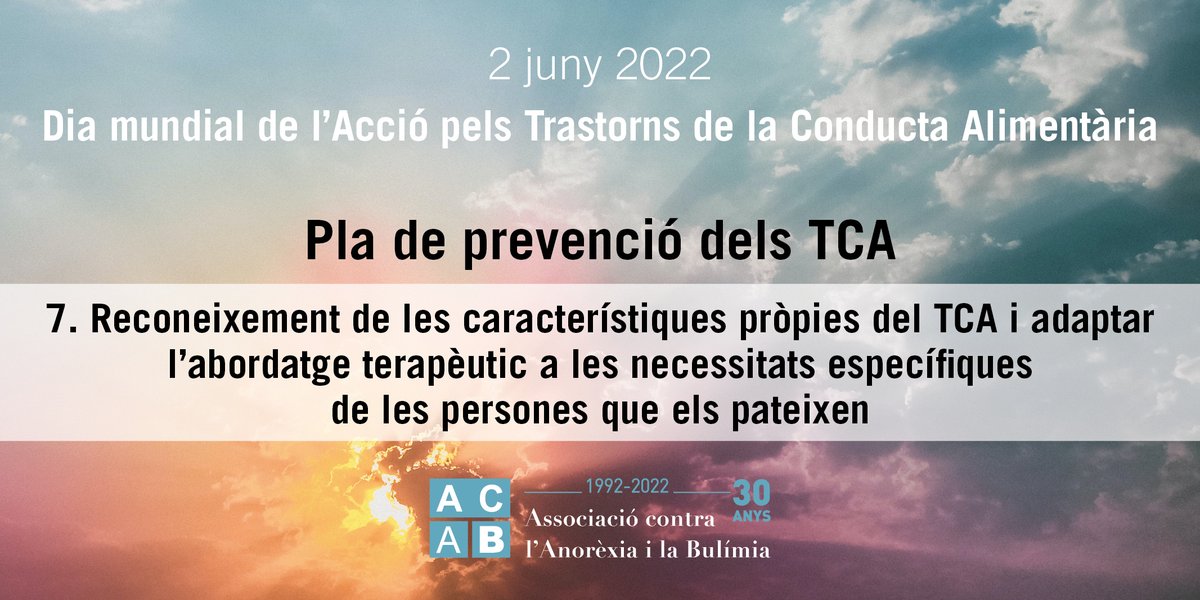 AcabCatalunya's tweet photo. 🌍| Dia Mundial de l'Acció pels TCA

➡️Des d'@AcabCatalunya  reivindiquem un Pla de prevenció dels TCA

#2juny #DiaMundialAccioTCA #anorèxia #bulímia #trastornperafartament #prevencioTCA https://t.co/DN4IxR6T44
