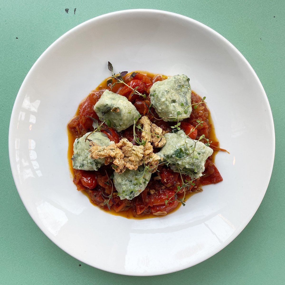 Wild garlic and ricotta malfatti, datterini tomatoes, marjoram.

Join us for dinner this week, Tue-Sat from 5, bar all day ‘til late (on Fri &amp; Sat very late!).

Book here: theelgin.com/book

#elgin #maidavale
