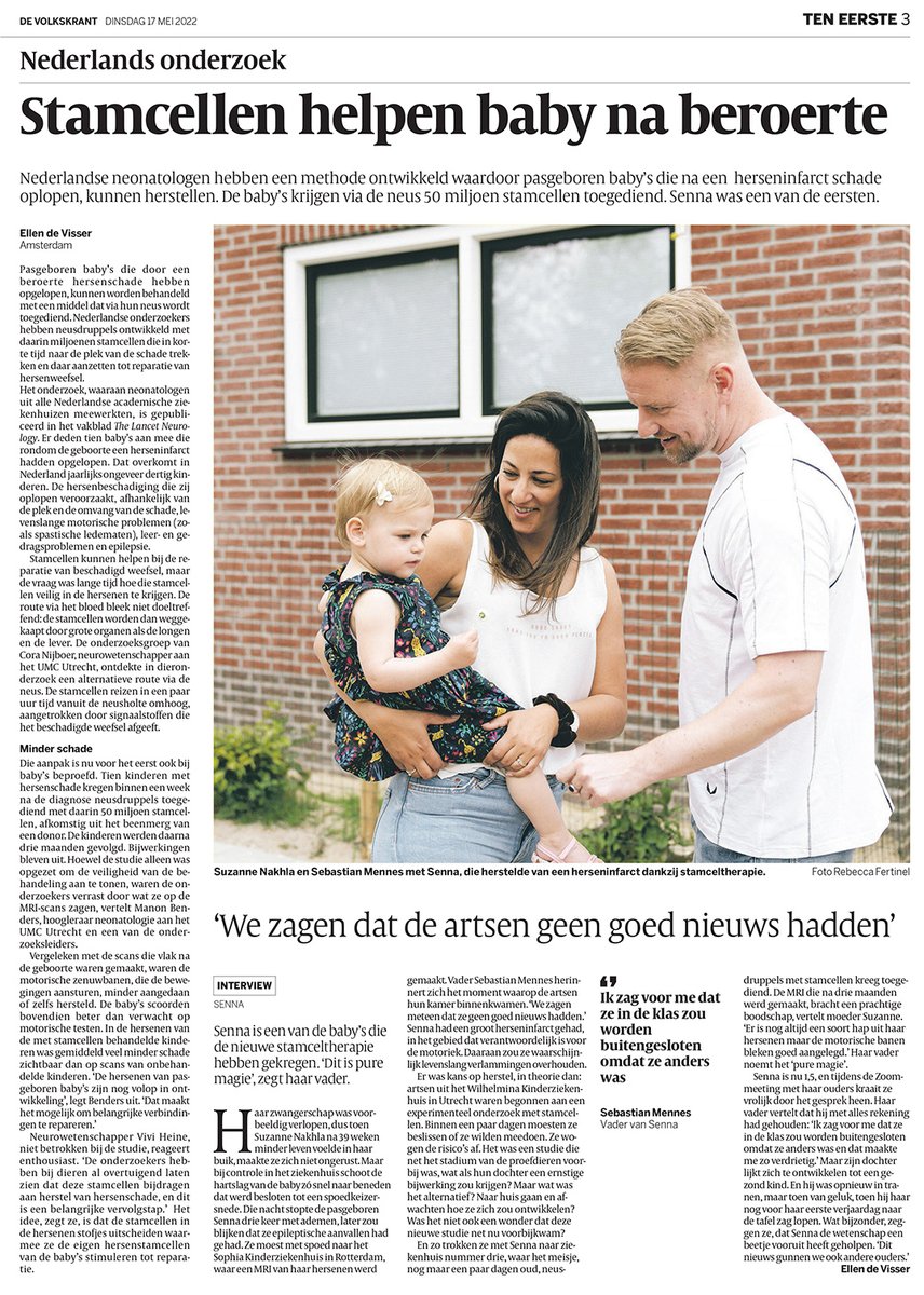 Het verhaal van onze dochter Senna en de experimentele stamcel-studie die haar zoveel heeft gebracht verscheen ook in de Volkskrant