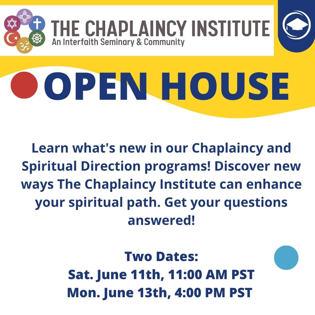ChaplaincyInst's tweet photo. Share, share, share! 

Join us on Saturday, June 11th, 11:00 AM PST or Monday, June 13th, 4:00 PM PST to speak with admissions and learn more about The Chaplaincy Institute! 

Zoom link: https://t.co/4Kq4KrE823 https://t.co/JPHDXhNWJE
