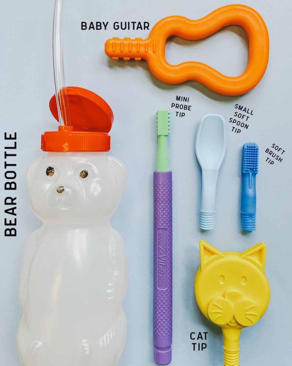 Some of our favorite oral motor staples! Grab your own Z-Vibe Kit here: bit.ly/3N1fjVG 👶🧡 #feedingtherapy #babyfeeding #strawdrinking
