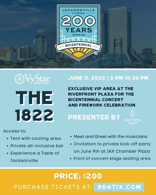 JAXChamber's tweet photo. Enjoy the VIP area at the Riverfront Plaza for Jacksonville's Bicentennial Celebration with a concert featuring; FLIPTURN, Love and Theft, Let's Ride Brass Band and Honey Hounds, followed by a fireworks show!

Get tickets here. https://t.co/7QP4XwENec #ilovejax https://t.co/oZxnvhRj6l