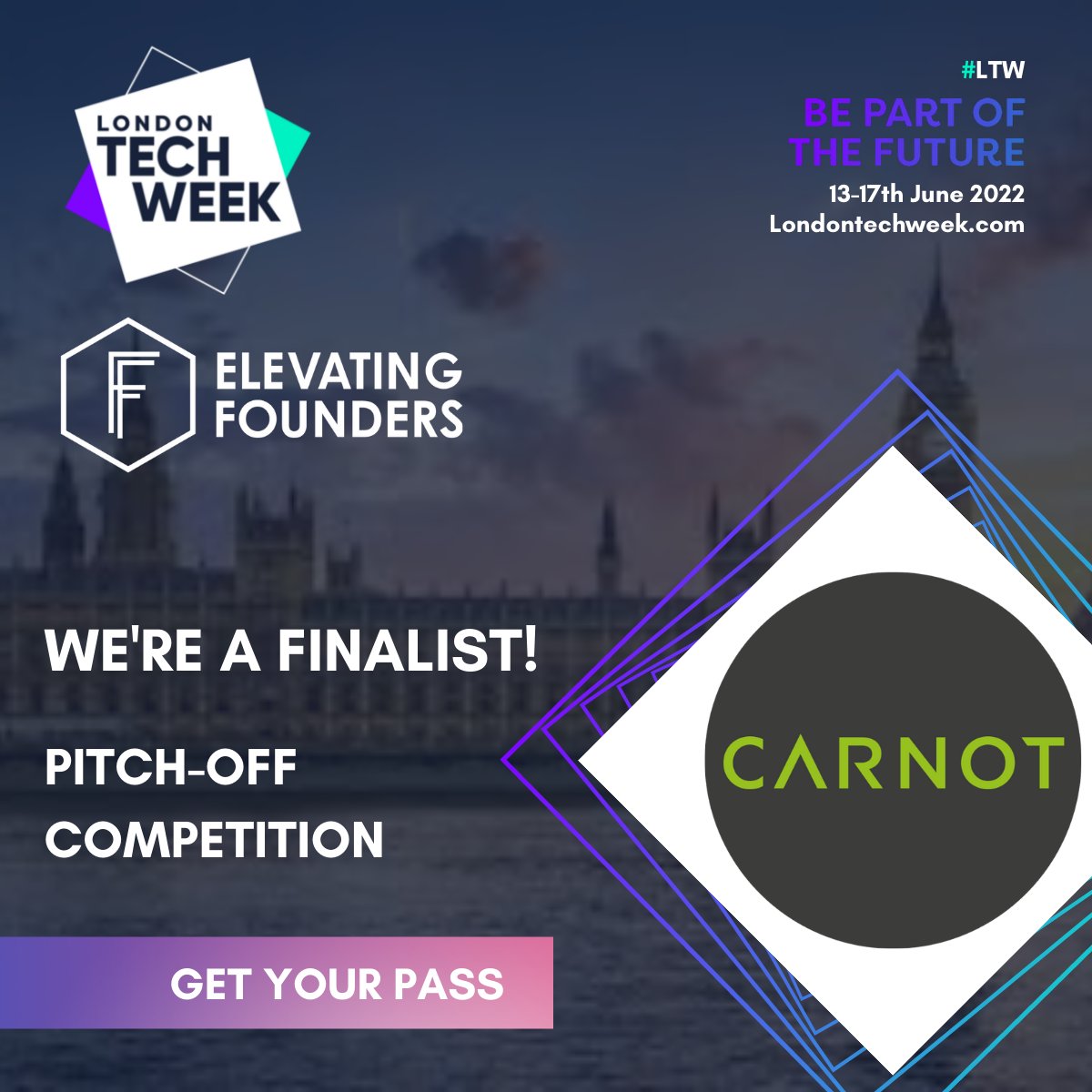 We are finalists at the pitch-off competition at #ElevatingFounders during @LondonTechWeek! Get your free campus pass and come see us pitch 14th June.

#cleantech #netzero #hydrogen #LTW2022
