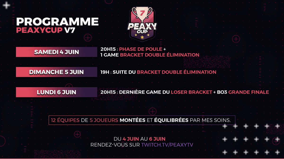 PeaxyTV's tweet photo. Ce WE aura lieu le grand retour de la PeaxyCup ! 👀🏆
Ça faisait un moment que elle n’avait pas eu lieu, trop contente de créer cette hype de 2 semaines de training pour la commu, en espérant que tout le monde y trouve du fun et du plaisir 🥳🥳
Le concept si dessous ⏳ #PCV7 https://t.co/4DSsVTCx4P