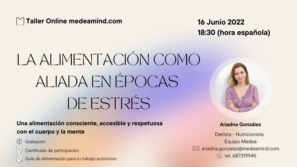 🍲La #alimentación juega un papel clave en nuestra #saludfísica pero también #saludmental.
🧠 ¿Sabes que puede ser nuestra aliada cuando tenemos #estrés o #ansiedad? Ambos producen un estado de #inflamación que se puede reducir con una #alimentaciónutritiva.
👀 Te apuntas?