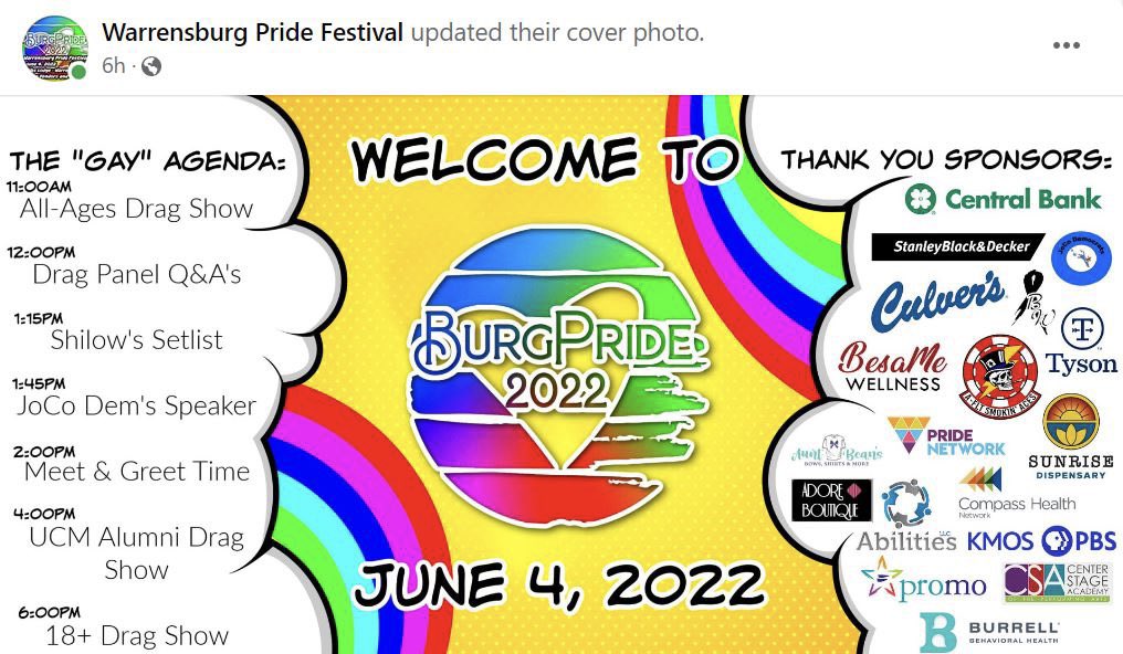 In Warrensburg Missouri, on “the “gay” agenda” they have an all ages drag show plus a drag panel Q&A so kids can learn about drag. Sponsored by a bank, medical clinic, PBS, and more.