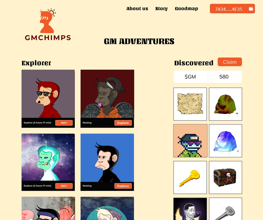 GmChimps's tweet photo. GM

A little sneak peek of what we are building 🏗️

Staking + NFTs + Utility = Adventure

(More info will be posted on discord) https://t.co/IU7EavpaUX