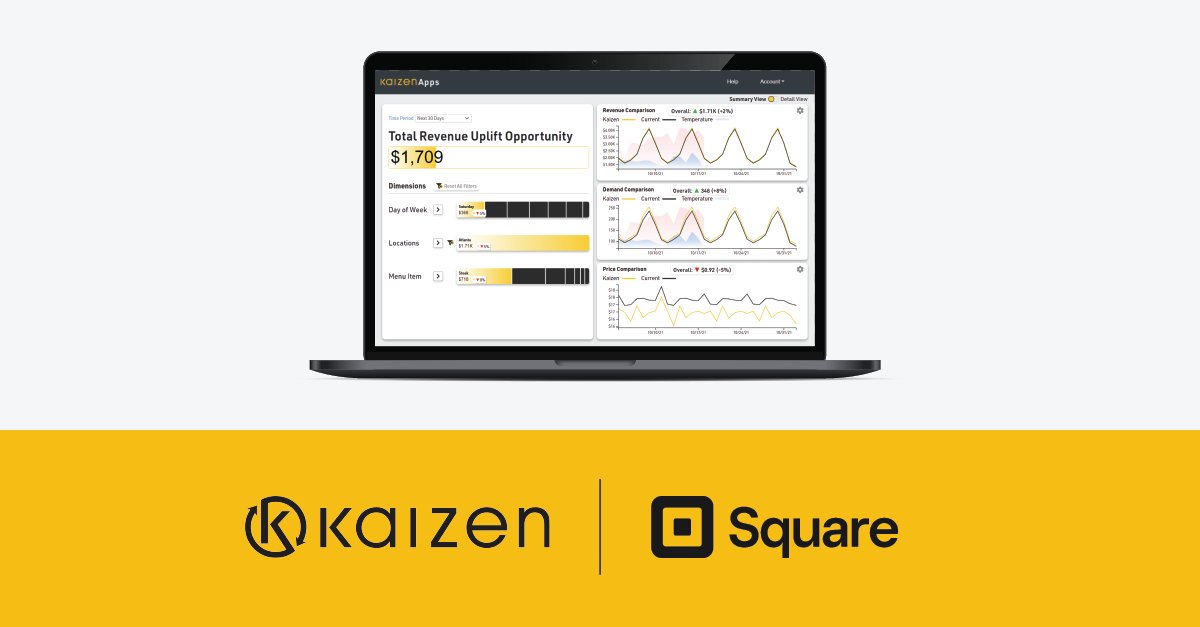 KaizenAnalytix's tweet photo. Our newest #KaizenPrice integration allows business using @Square to register for KaizenPrice in just minutes and seamlessly pull their transaction data! Learn more about how we cracked the #pricing code at https://t.co/h2vVnPEgT0 https://t.co/ZFKt51veUi
