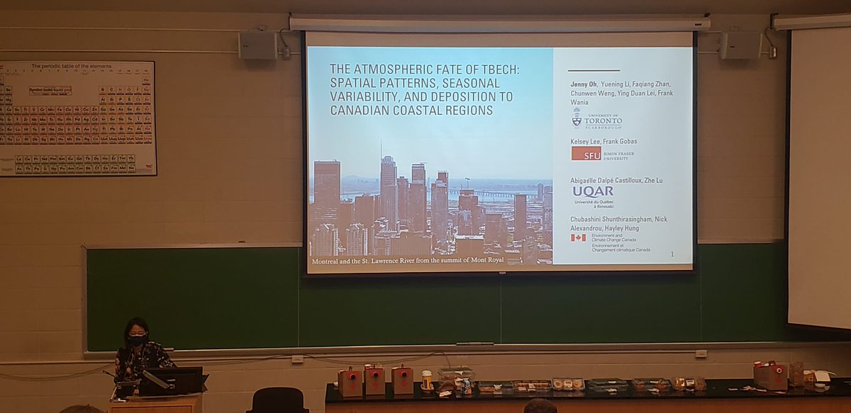 EnviroChemUofT's tweet photo. Jenny from the @WaniaGroup is our next speaker. Jenny will discuss the atmospheric fate of a flame retardant, including the spatial Patterns, seasonal variability, and deposition to Canadian Coastal Regions. https://t.co/C4rz5U4EtZ
