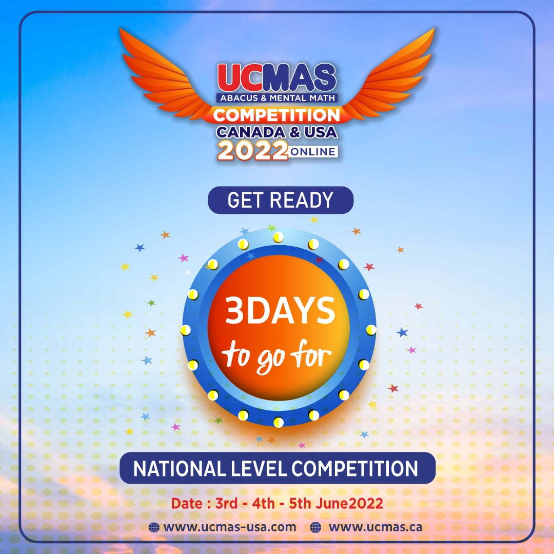 For the hard working students like you, Let us pray and practice more as the countdown has begun.. 
3 days to The North America's Largest Abacus based National Level Competition 2022.
#nationallevelcompetition #nlc2022 #ucmas #math #competition #usa #canada #abacus #online