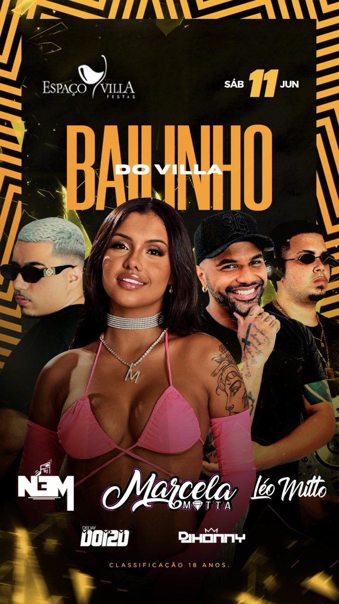 Mais uma explosão🔥
Sábado dia 11 de Junho o Espaço Villa vai BOMBAR mais uma vez!!!

BAILINHO DO VILA com 5 atrações na mesma noite!!
No comando do FUNK:
DJ MARCELA MOTTA 
DJ NEM DO DICK
DJ DOIS D

Tocando aquele Pagodinho TOP tem LÉO MITTO  
pista com as melhores DJ JHONNY