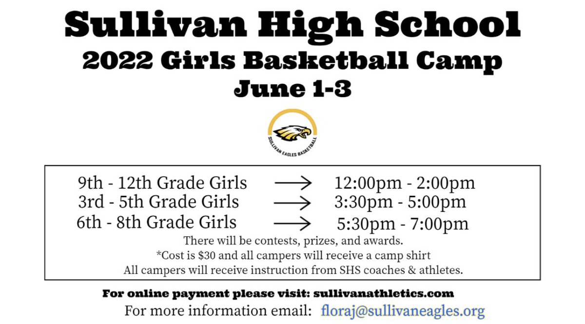 SullivanGBK's tweet photo. 🏀 🦅 Camp Starts Tomorrow 🦅 🏀 
Get signed up online or in person! Here are the times! https://t.co/L1OdG5MBTq