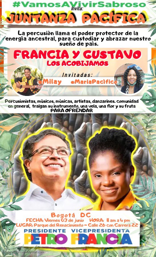 MiloMosquera_'s tweet photo. Les invitamos a que se unan a esta Juntanza, desde el arte y la espiritualidad.🙌🏾✊🏿 
En manos de Nuestras sabias y poderosas Ancestras está nuestro sueño de PAÍS.🫂 
U B U N T U ✊🏿.      

Por favor, lleva tu instrumento, una vela, una flor y frutas para ofrendar.❤️
BOGOTÀ https://t.co/9HXQiDPOpH