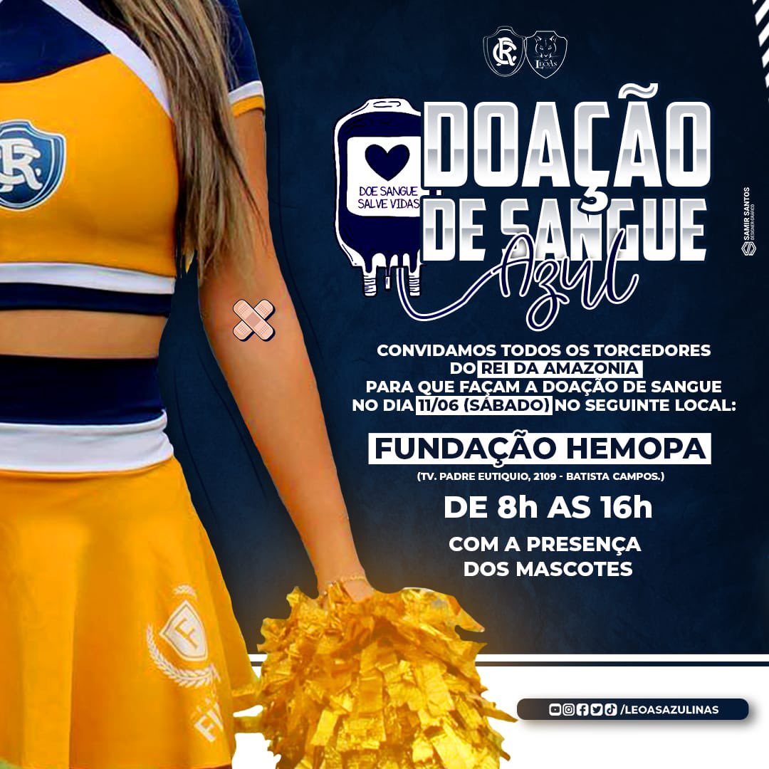 LeoasAzulinas's tweet photo. Convocamos nossas integrantes, apoiadores, amigos, amigas e torcedores do Clube do Remo para realizar o dia de #DoaçãoDeSangueAzul, vamos juntos?

#doesangue #doevida #clubedoremo #leoasazulinas #hemopa #leoas9anos https://t.co/Oa5NR3KtfK