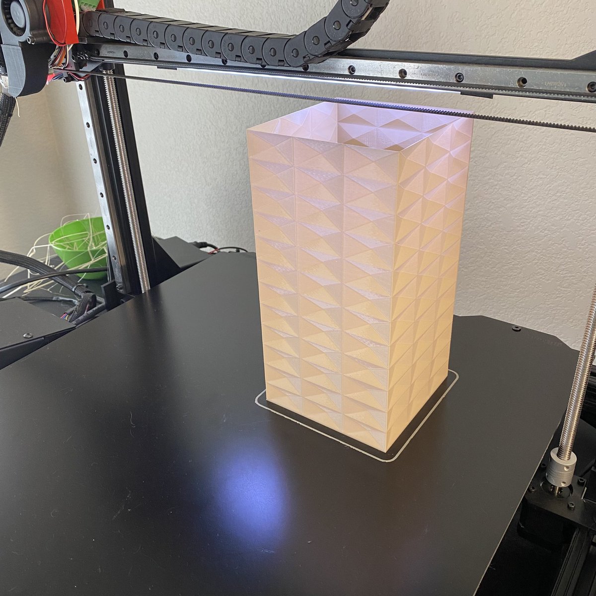 JRansomWright's tweet photo. Testing out Vase Mode using the @Prusa3D slicer with some of this amazing @GreenGate3D PETG in Sandman Tan on the @gCreate3D gMax 2.0 PRO.
0.28mm layers
60mm sec base speed
3 bottom layers
Itโs flexi but serves itโs purpose for scraps purges and clippings. #PracticalPrint https://t.co/bbYAQ22nSx