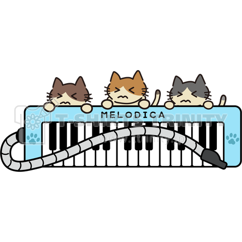 楽猫楽描しげ屋 しげ屋です 今日のデザイン ピアニカ って 製品名やで 3cats 鍵盤ハーモニカ T Co 6maspgs4pd 鍵盤ハーモニカ Tシャツトリニティ Tシャツ イラスト 絵 ユーモア かわいい おもしろ イラスト 猫 ネコ Cat Cats 猫