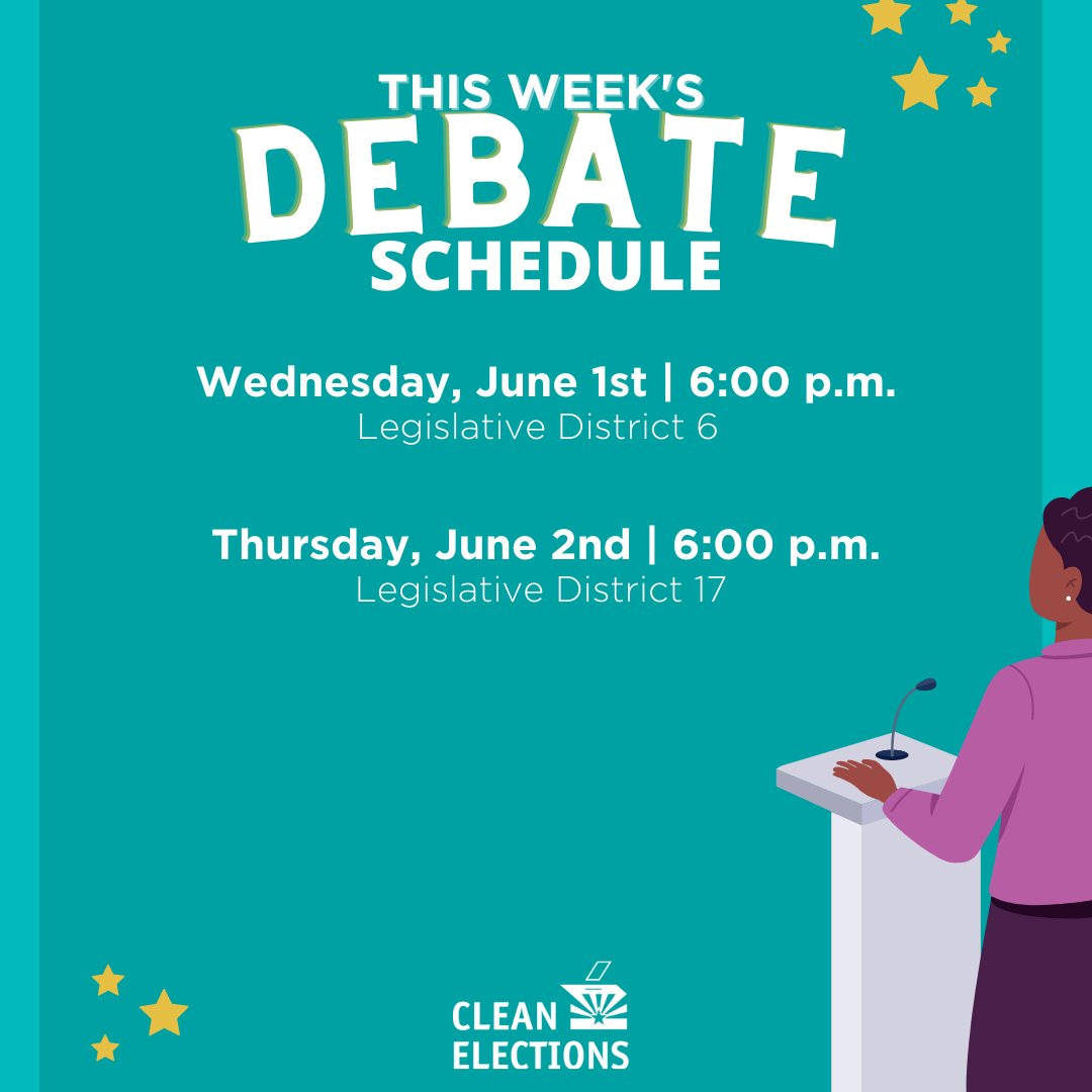 AZCCEC's tweet photo. Tune in live for this week’s candidate debates. All #AZdebates will be broadcast on the Clean Elections YouTube channel. Learn more at our website: https://t.co/r1wPErR3AZ 🌵🗳#azelections #primaryelection #arizona https://t.co/YSzjunaAOn