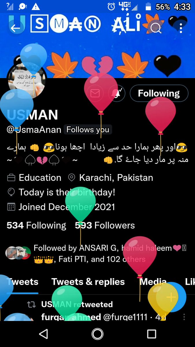 FAIZAAl38907470's tweet photo. HBD @UsmaAnan 🎂 Bhai Allaha pak AP ko hamisha kush rakay🎁🎉
Allaha Bless you 💫 https://t.co/dVoj1SgWFx https://t.co/53Q6JkImIb