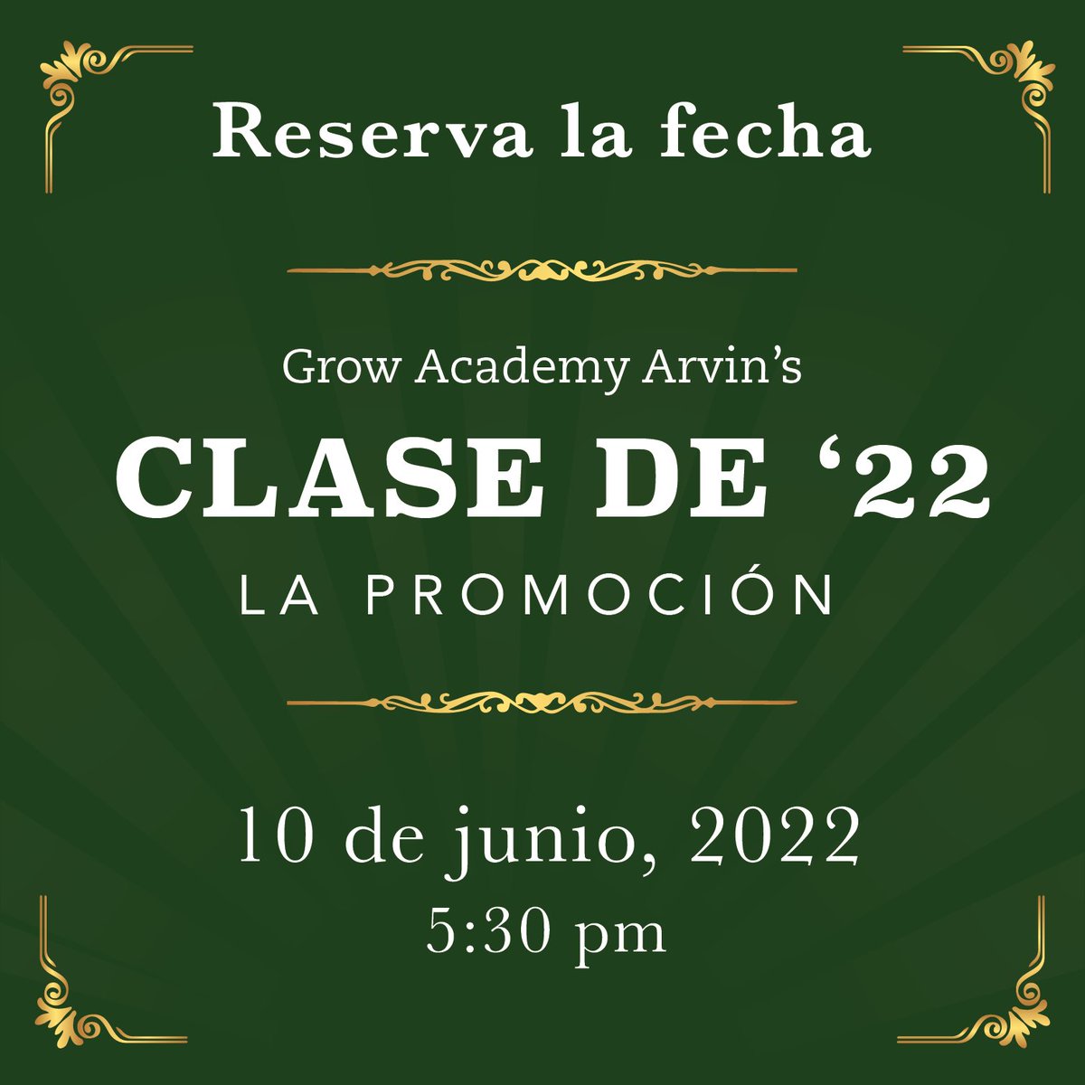 ga_arvin's tweet photo. Save the Date! Grow Academy Arvin's Class of 2022 promotes Friday, June 10th.

5:30 PM | 901 Nectarine Ct, Arvin, CA 92303

__

¡Guarda la fecha! La Clase de 2022 de Grow Academy Arvin promueve el viernes 10 de junio.

5:30 PM | 901 Nectarine Ct, Arvin, CA 92303 https://t.co/g63O1kXvkn