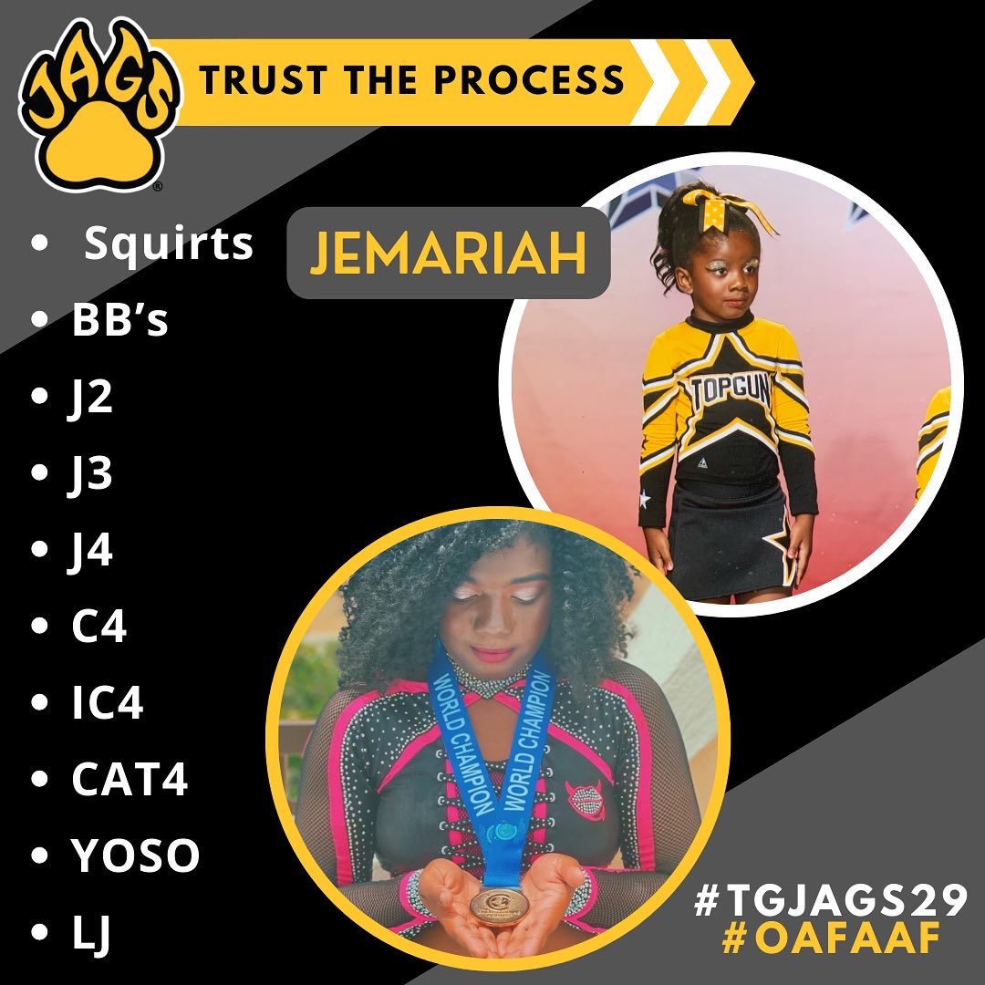 TopGunJags305's tweet photo. ✨Remember to💡TTP - TRUST THE PROCESS!
😍The Lee sisters began at TG as tiny, and mini level 1 athletes.
😌They trusted the process, and will both be continuing their cheer-journeys as members of GLOC6 for the 2022-2023 season!
#TGTTP
#TGJags29 🐆 #OAFAAF 🖤💛 https://t.co/PDKiKuTeSA