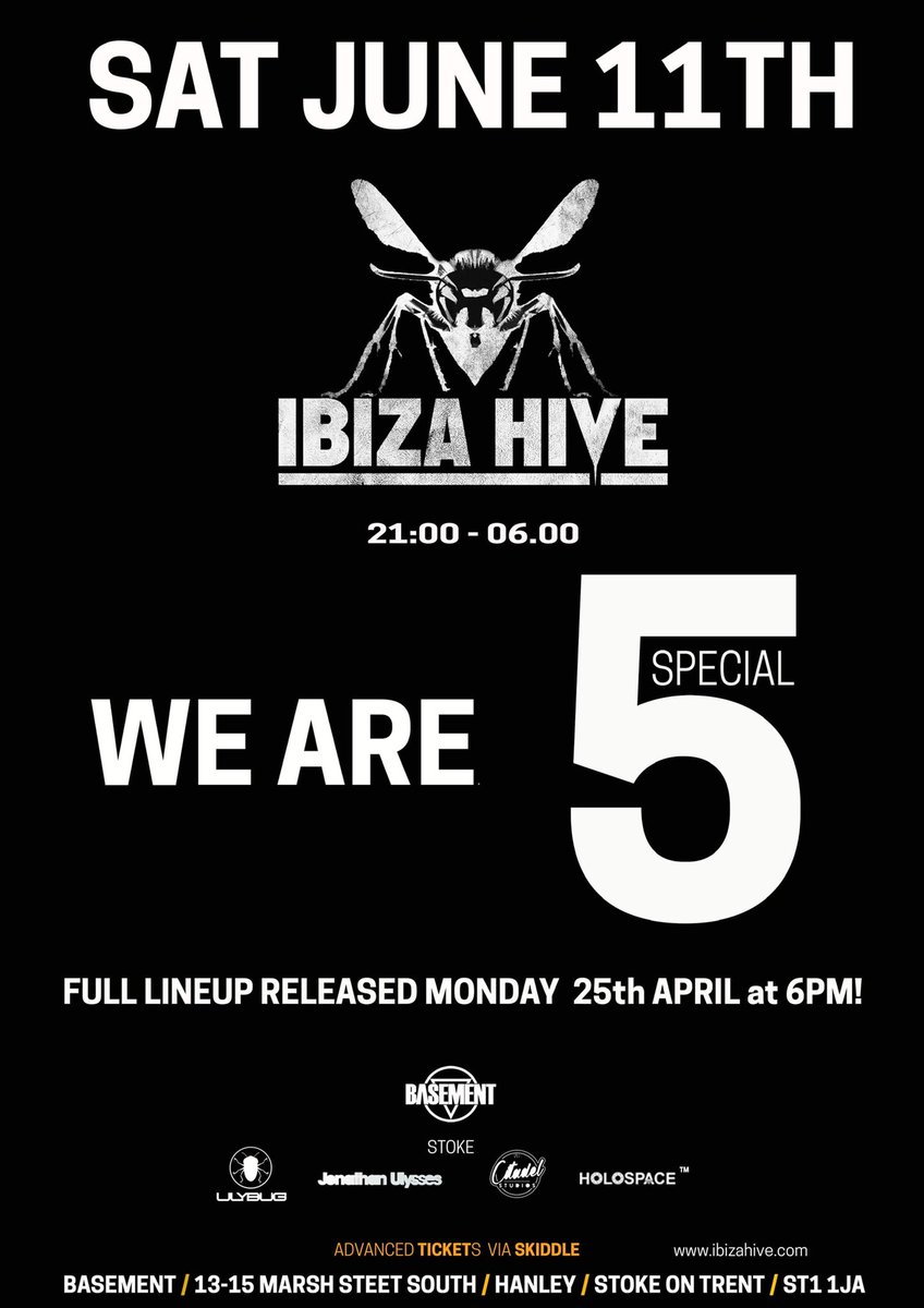 Five Years and counting for @IbizaHive with <a href="/AndyManston/">Andy Manston</a> <a href="/BobbyDanavan/">Bobby Danavan</a> <a href="/BradBowker1/">Brad Bowker</a> &amp; much more at <a href="/basementstoke/">Basement</a> Bring the MADNESS!!! Sat 11th June after Jubilee 🔥🔥🔥🥳🥳🍾🔊🔊 #DJLIFE #GetInvolved TICKETS ON <a href="/skiddle/">Skiddle</a> #SKIDDLE #GOODTIMES #IBIZAHIVE #IBIZA2022