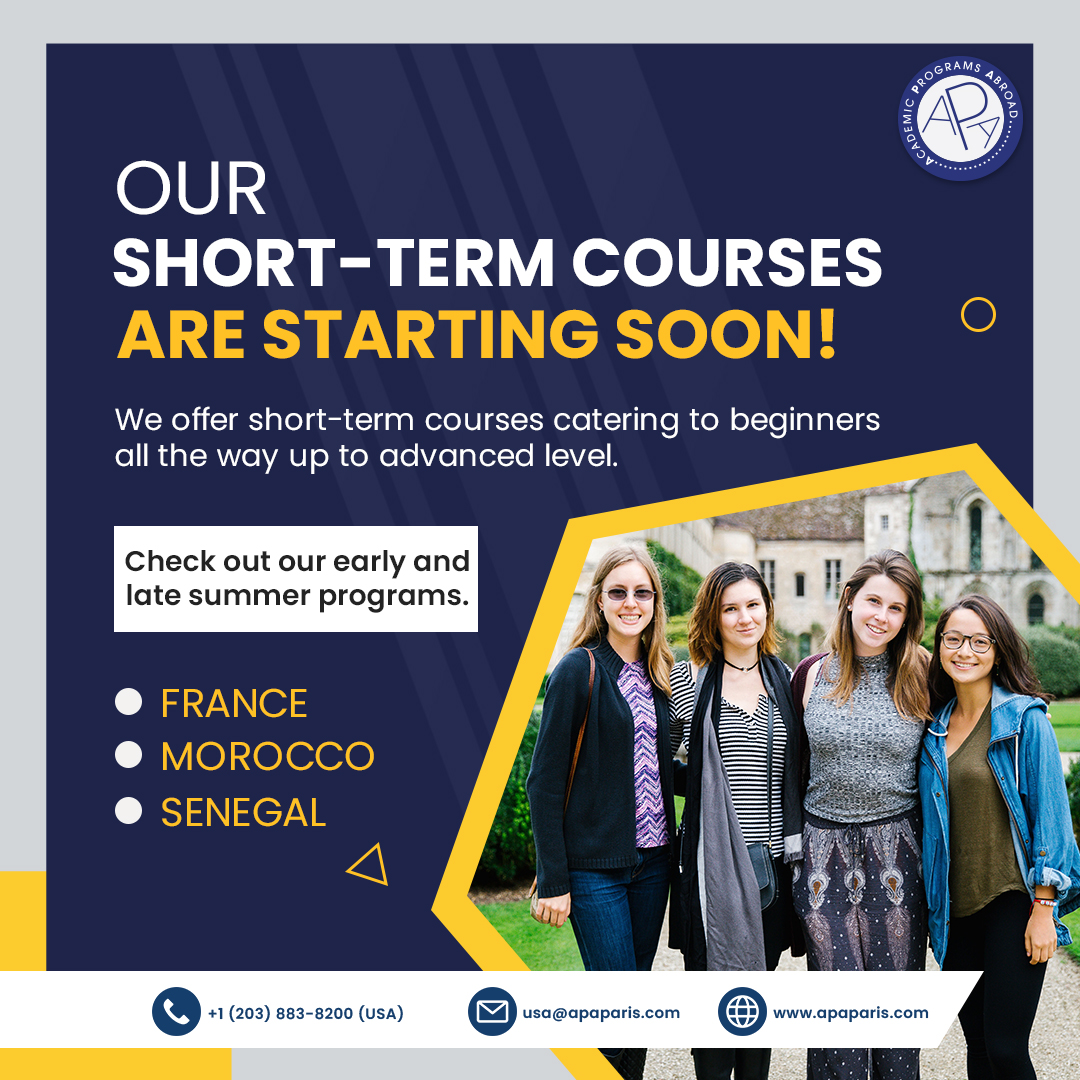 APAParis's tweet photo. Short courses offer a great variety of subjects for a short and fixed period. Read about the main subjects you can study in international summer school. Study Arts, Business,Language,and many more.
Visit Us: https://t.co/2nByVWhIi2
#studyabroad #giverny #friendsabroad #parisstyle https://t.co/nBNURmynq5