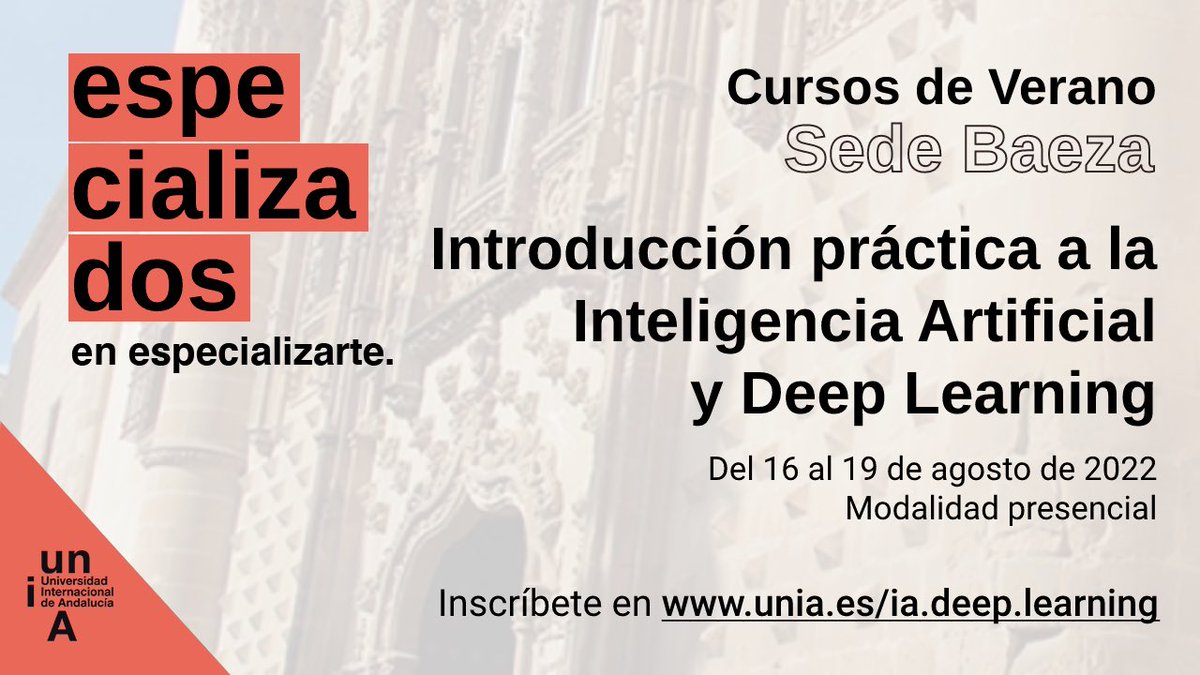 Curso “Introducción práctica a la Inteligencia Artificial y al Deep Learning”, junto a <a href="/pakitochus/">Fco. Jesús Martínez Murcia</a>, con un profesorado impresionante, lleno de talleres prácticos y un ambiente excelente! No te quedes sin tu plaza! <a href="/UNIAuniversidad/">Universidad Intern. de Andalucía</a>