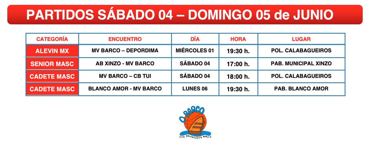 🏀 PARTIDOS MIÉRCOLES 01, SÁBADO 04 Y LUNES 06 🏀
#MVB