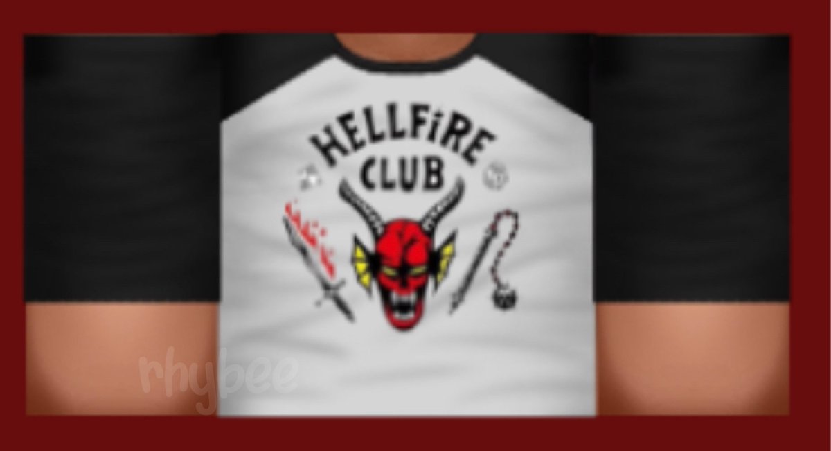 Rhybee - Comms open! on X: New upload! Hellfire Club Stranger Things Shirt.  . buy here:  . #roblox #robloxclothes  #robloxclothing #robloxdev #robloxdesigner #StrangerThings   / X