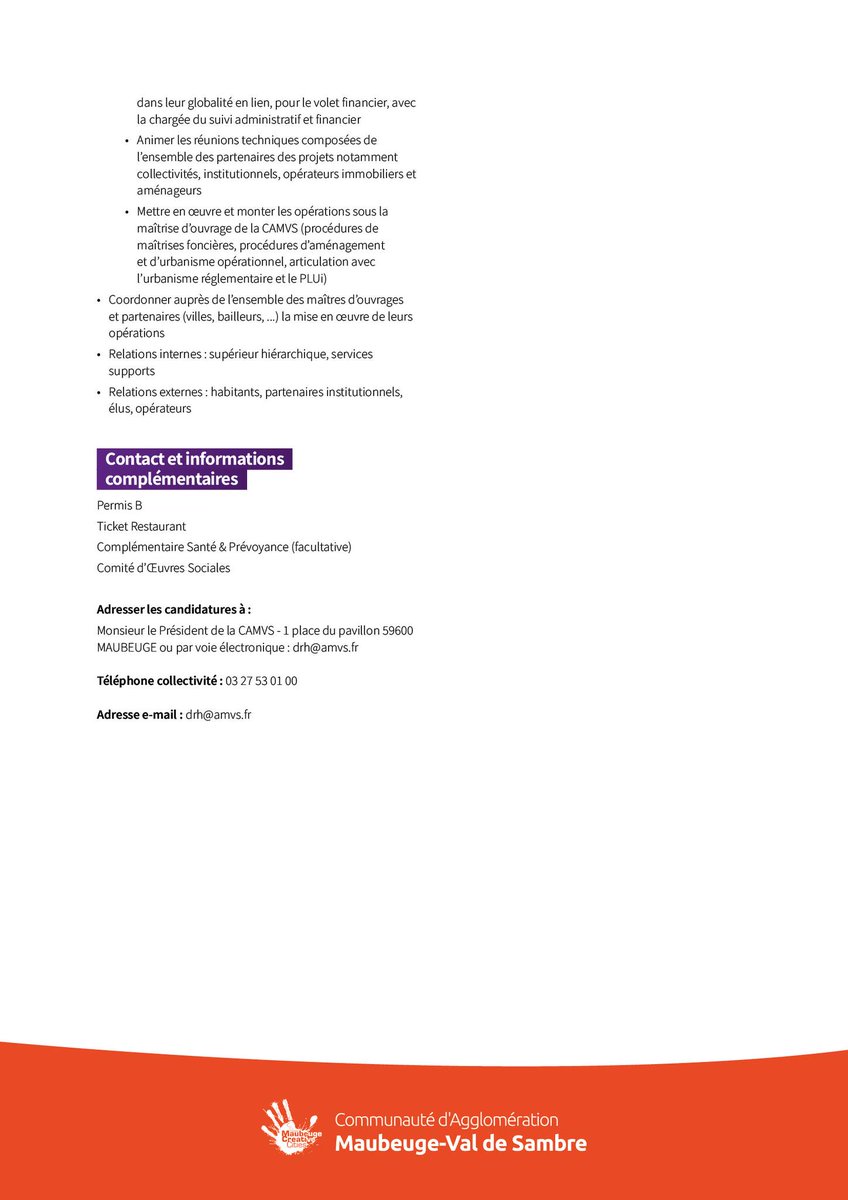 Cette offre est faite pour vous ? Envoyez dès à présent votre candidature par mail : drh@amvs.fr Cette offre ne vous correspond pas ? Pas de souci, il y en a d'autres ici 👉 agglo-maubeugevaldesambre.fr/.../offres-dem…
#agglomaubeugevaldesambre
#offredemploi #chefdeprojet #renouvellementurbain #npnru