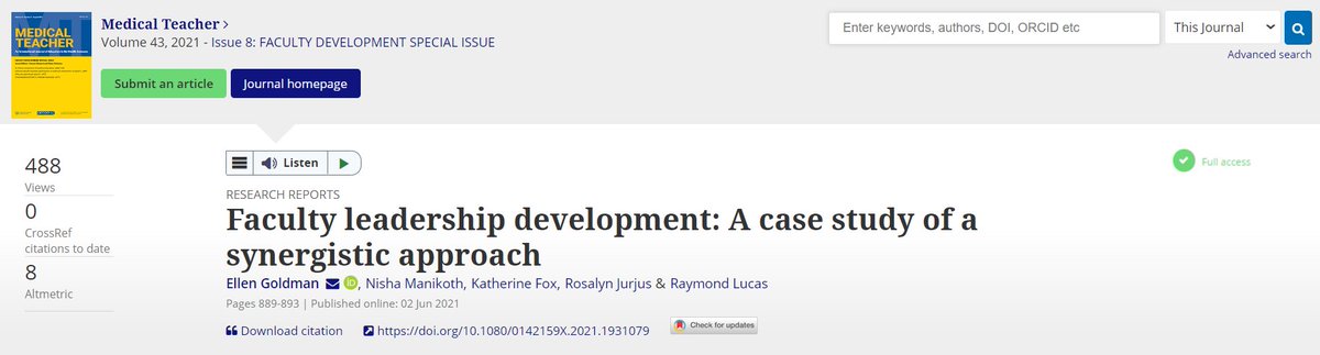 NEXT AMEE FACDEV Journal Club: How does faculty development in leadership influence institutional change? Authors share challenges and lessons June 28, 2022, 15:00 - 16:00 (UK Time); 10:00 – 11:00AM (Eastern Time) tandfonline.com/doi/full/10.10… with Dr. Ruth Chen @MacPFD #FacDev #MedEd
