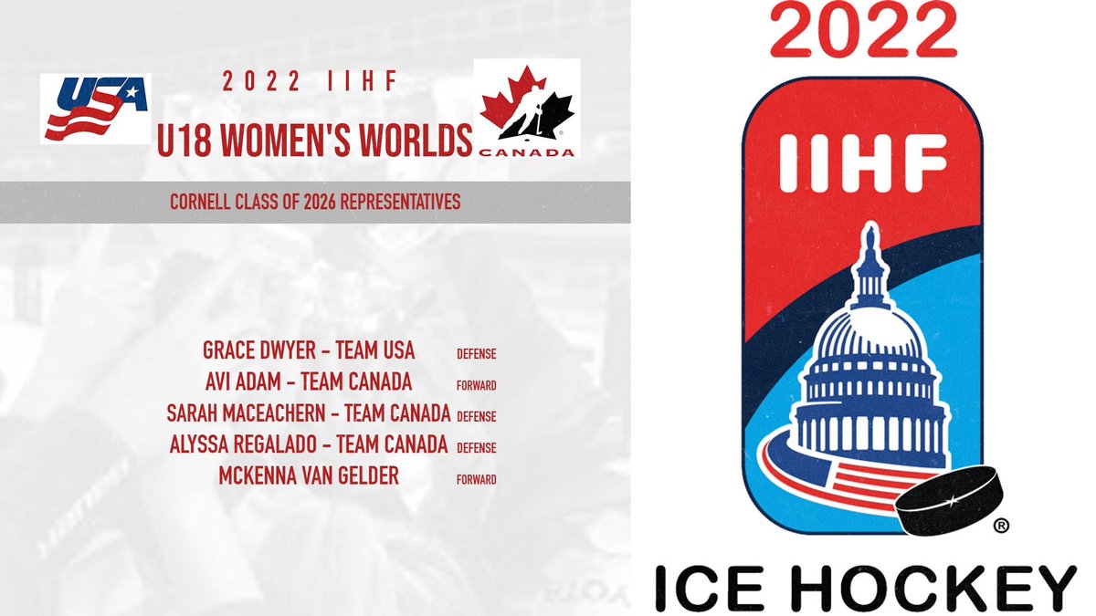 Good luck to these members of the Cornell Women’s Hockey class of 2026 who will compete in the U18 IIHF Women’s World Hockey Championships June 6-13, 2022. #teamusa #teamcanada #yellcornell #IIHFU18womensworlds