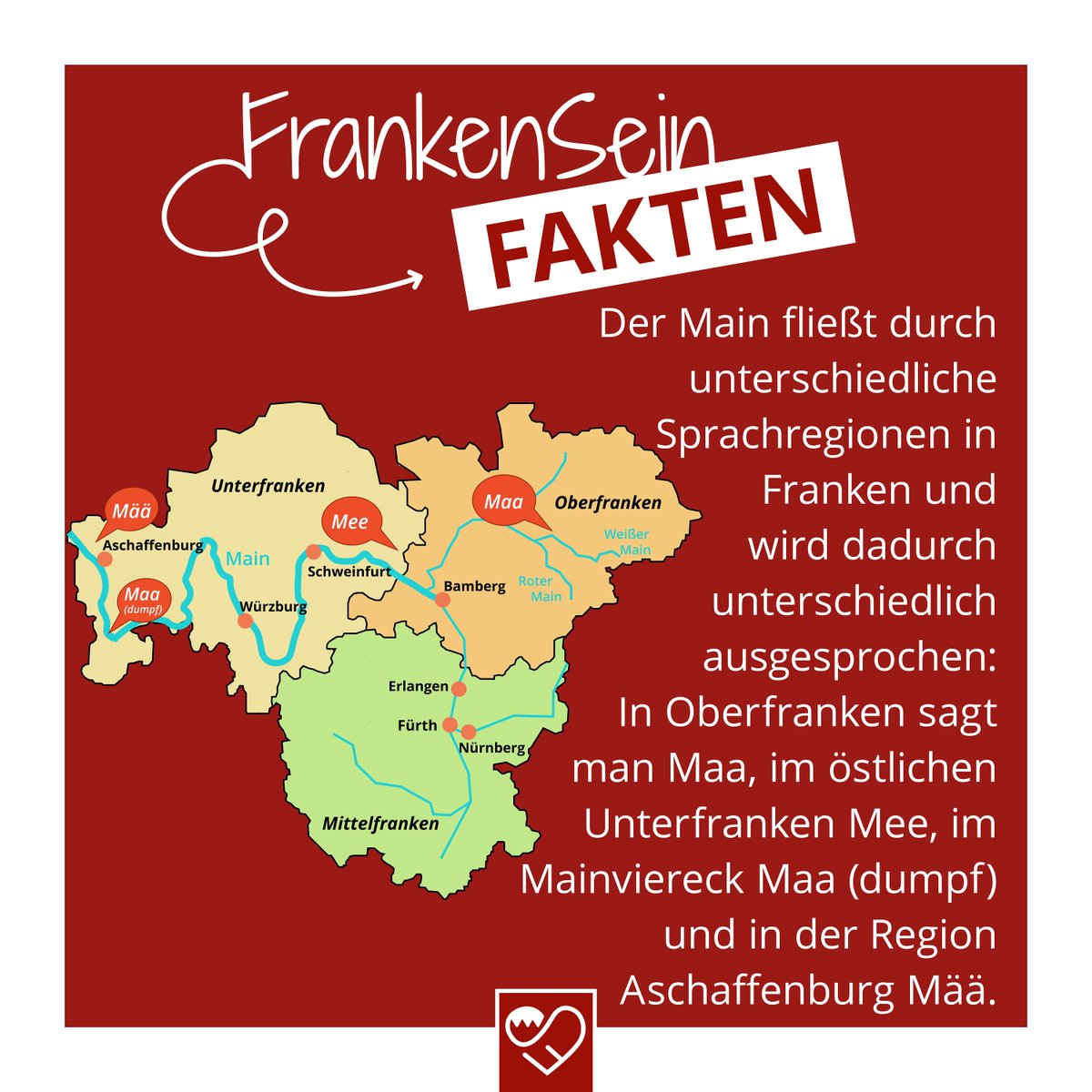 Und, wie spricht man „#Main“ in eurer #Region aus? Schreibts in die Kommentare 🗯

#Franken #frankensein #fränkisch #frankenland #fakten #sprache #frankonian
