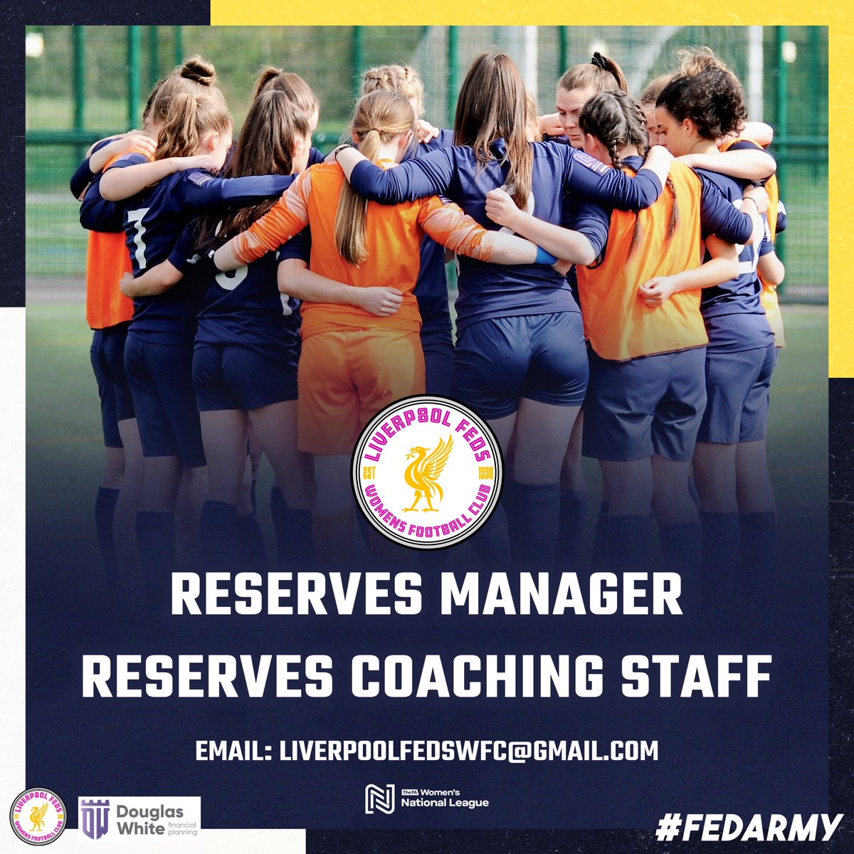 𝗗𝗼 𝘆𝗼𝘂 𝗵𝗮𝘃𝗲 𝗲𝘅𝗽𝗲𝗿𝗶𝗲𝗻𝗰𝗲 𝗹𝗲𝗮𝗱𝗶𝗻𝗴 𝗮 𝘀𝘂𝗰𝗰𝗲𝘀𝘀𝗳𝘂𝗹 𝘄𝗼𝗺𝗲𝗻’𝘀 𝗳𝗼𝗼𝘁𝗯𝗮𝗹𝗹 𝘁𝗲𝗮𝗺? 

We are recruiting a Reserve Team Manager and additional Reserve Team Coaching Staff!💙

For more information, please email:

📧 liverpoolfedswfc@gmail.com
