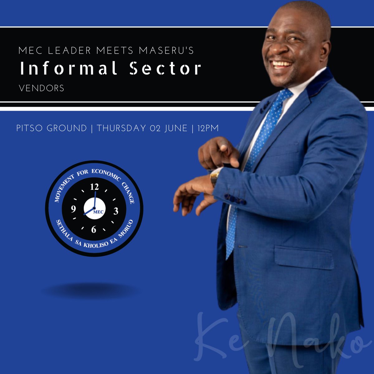 Movement For Economic Change (@kenakomec) on Twitter photo Tomorrow MEC Leader <a href="/SMochoboroane/">Selibe Mochoboroane</a> meets with Maseru's informal sector vendors. INCLUSIVE DEVELOPMENT is what MEC envisages. This includes urban planning that caters for the informal sector through street kiosks, flea markets and tourist centres. #KeNako #Lesotho #VoteMEC Tomorrow MEC Leader <a href="/SMochoboroane/">Selibe Mochoboroane</a> meets with Maseru's informal sector vendors. INCLUSIVE DEVELOPMENT is what MEC envisages. This includes urban planning that caters for the informal sector through street kiosks, flea markets and tourist centres. #KeNako #Lesotho #VoteMEC