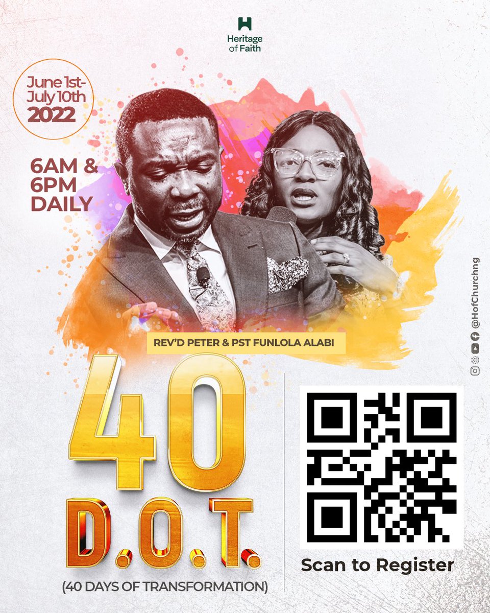 HoFChurchNG's tweet photo. 40DOT commences tomorrow💃💃💃

Register now via https://t.co/4cvTQo89IP or scan the
barcode on the flyer

#hofchurchng #40dot #strongerbelievers https://t.co/naxukzG9oL