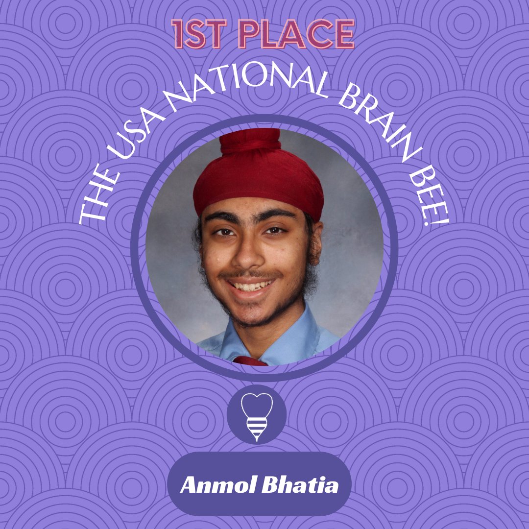 CONGRATULATIONS to Neuroscience Club member, Junior, Anmol Bhatia! Anmol officially won 1st place at the USA National Brain Bee and will be representing the USA, virtually, at the International Brain Bee in France in July. Good Luck Anmol.