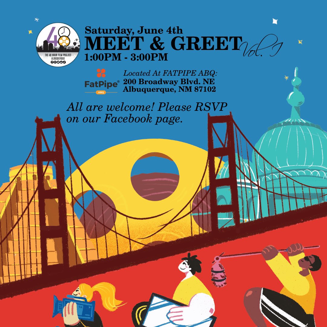 Come join us for our first “Meet &amp; Greet” on Saturday, June 4th from 1pm - 3pm at FatPipe ABQ! It’s free to attend and open to everyone who is interested. Please RSVP on our Facebook event page if you plan to attend. Hope to see you there!

facebook.com/events/1651740…

#abq48hfp