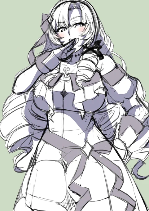 ザックリ構図を考えたサロメ嬢
やっぱり描くの難しいですわね～(;'・ω・)
後ろの縦ロールもっとデカい方が良くって? 