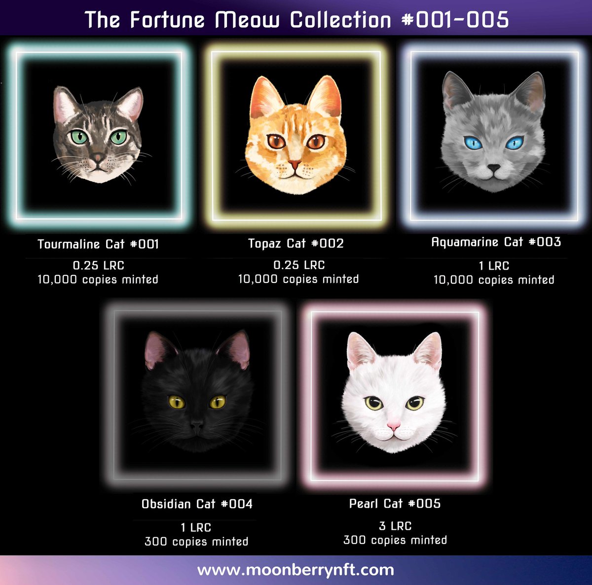 MoonBerryNFT's tweet photo. #Cat lovers, check out the collection so far!

I also take requests in my Discord, where I post about new releases, giveaways and pre-sales: https://t.co/R3zW5ZAbCB 

Accepting LRC, IMX, ETH or USDC (L2 only!)
ENS: moonberry.loopring.eth

#loopring #NFTProject #nftcats #NFT https://t.co/4zSVqzA6eH