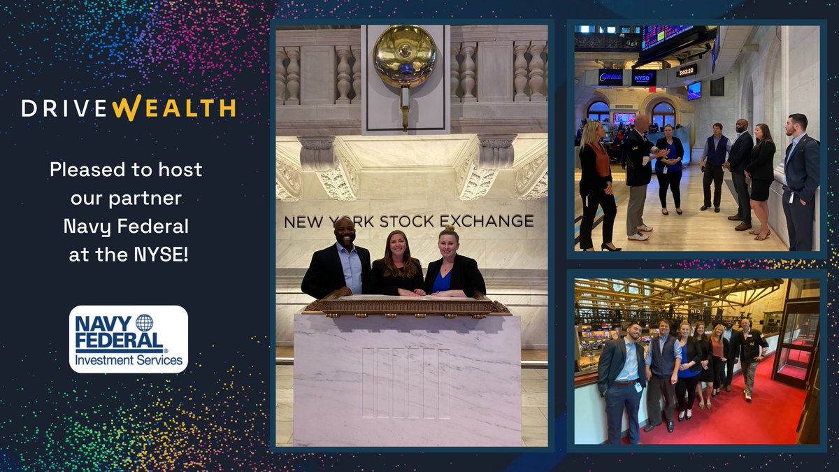 DriveWealth's tweet photo. As we close out #MilitaryAppreciationMonth, we’d like to thank our partner @NavyFederal for joining us &amp; DWI’s Chief Market Strategist @Jaywoods3 at the @NYSE. We’re excited to continue our partnership &amp; support our military! https://t.co/7bVxHYmRlk