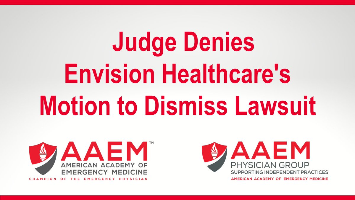 This decision means that the Court has held that the allegations we make, if proven, are sufficient to sustain a violation of California law. This is the first step we needed to move forward to stop Envision's corporate practice of medicine. 

Learn more: aaem.org/envision-lawsu…