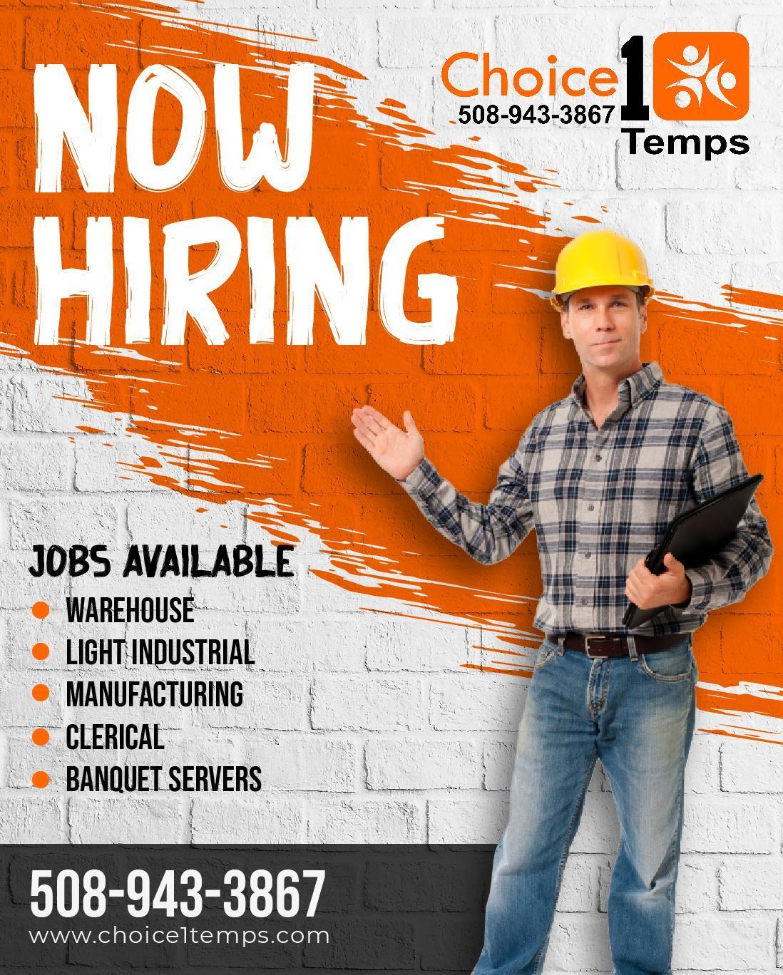 Choice1Temps on X: “Warehouse/Assembler, Worcester, $15 - 18/hour