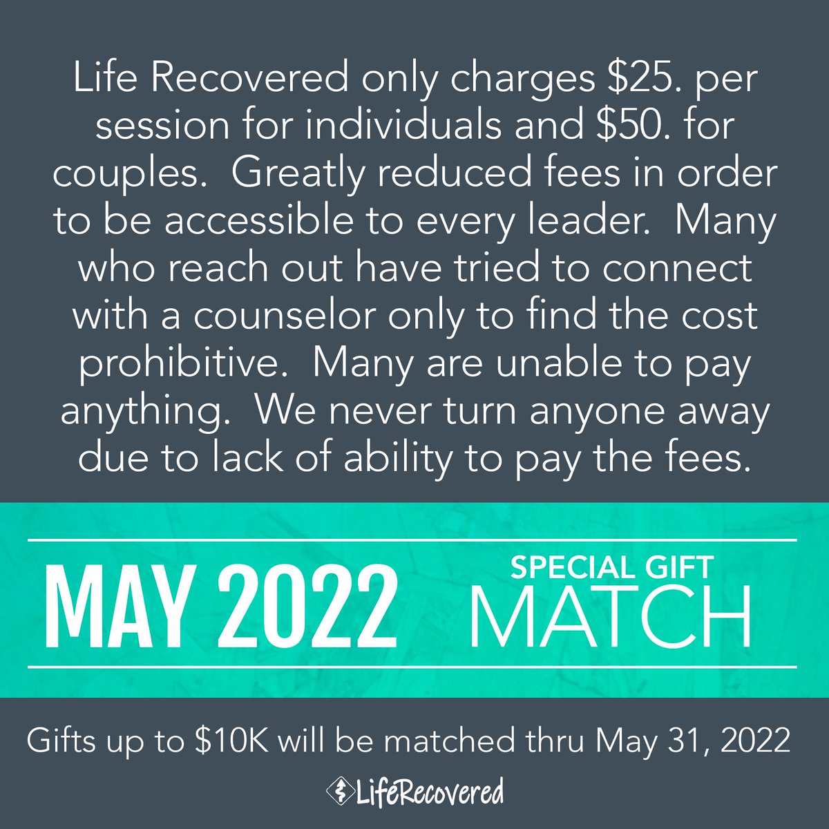 LifeRecovered's tweet image. TODAY is the last day of the May '22 Special Gift Match 🎉.

Help us double our ministry resources.

❤️ Thank you for helping Life Recovered encourage, support, and mentor Pastors, Ministry leaders, Missionaries, and spouses. 

liferecovered.com/give